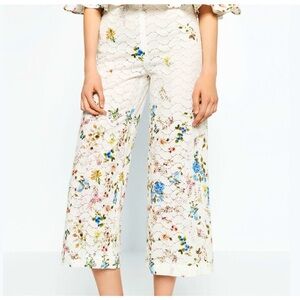 ZARA Floral Lace Eyelet Culottes Cropped Wide Leg Trouser Pants Size Small
